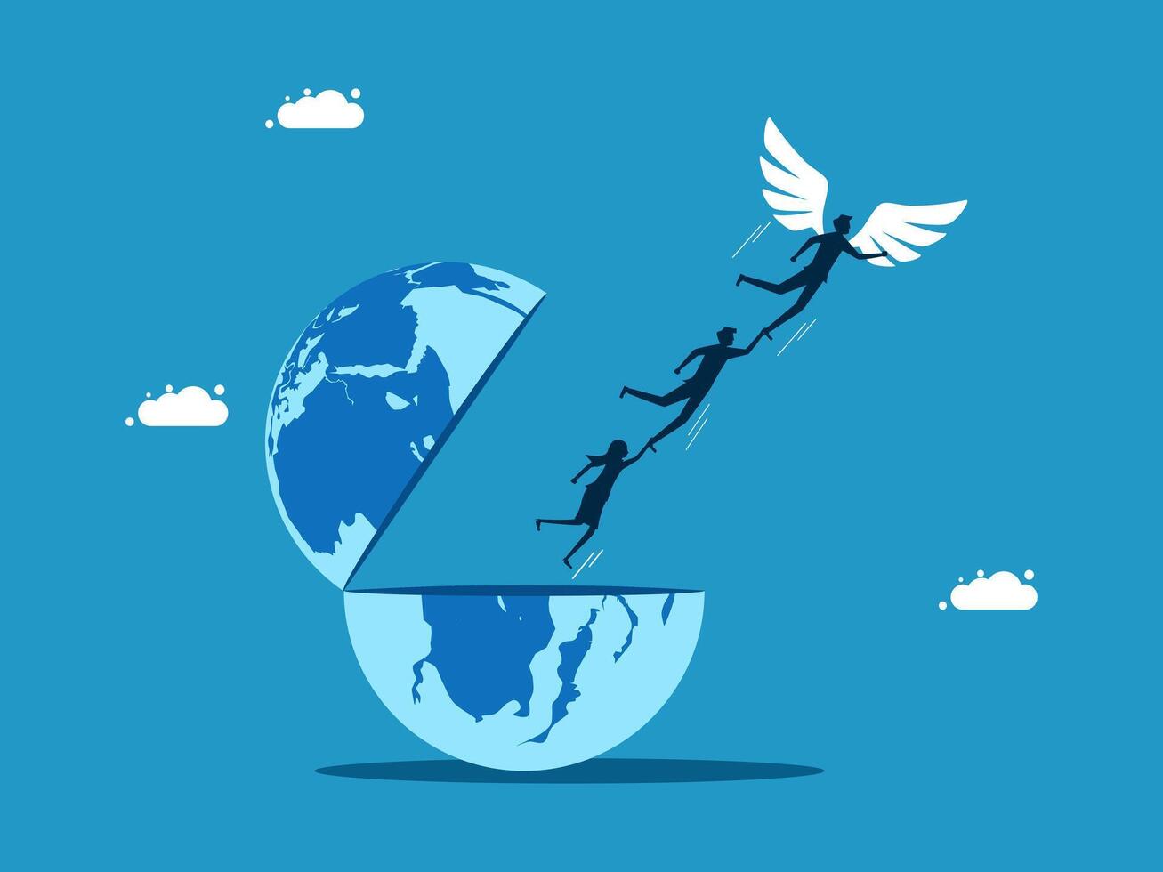 people flying over the earth with wings vector