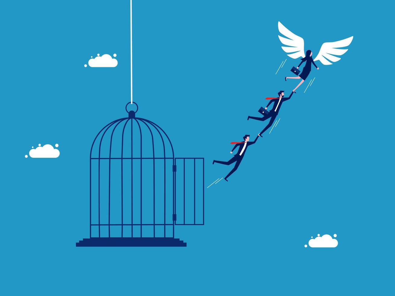 business people flying away from a cage with an angel vector