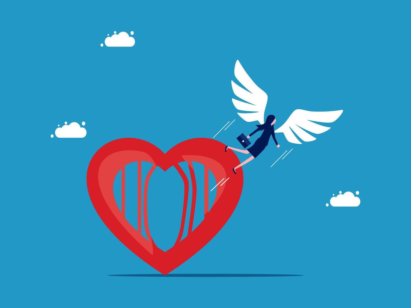 woman with wings flying over a heart vector