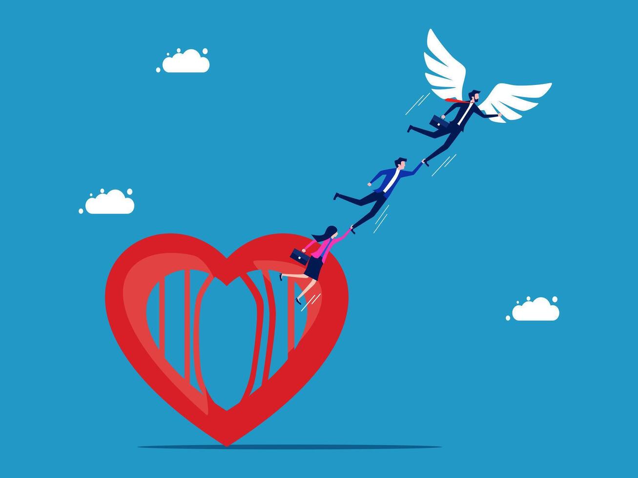 businessman is flying over a heart with wings vector
