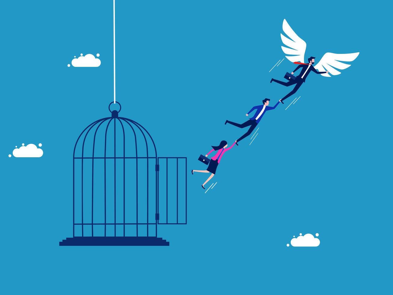 people flying away from a cage with an angel vector