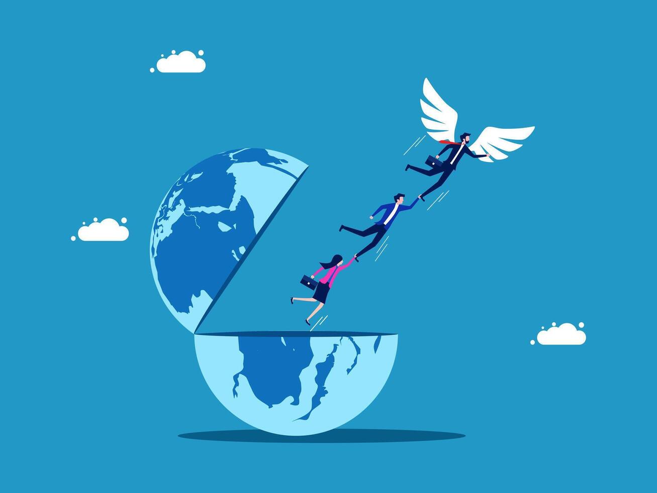 business people flying over the earth with wings vector