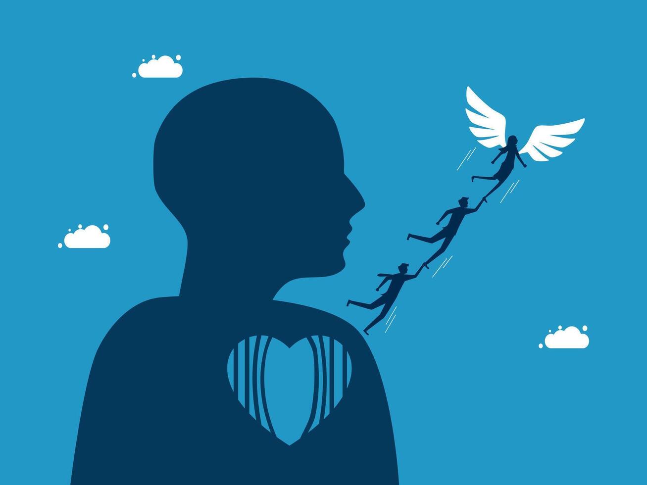 business people with wings flying over a heart vector