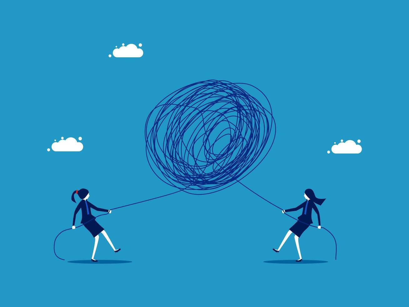 two businesswomen pulling a ball with a rope vector