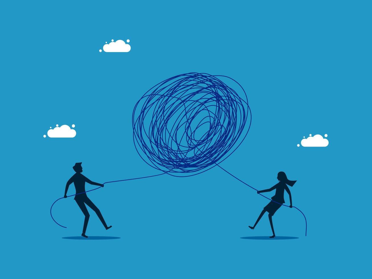 businessman and woman pulling a ball with a rope vector