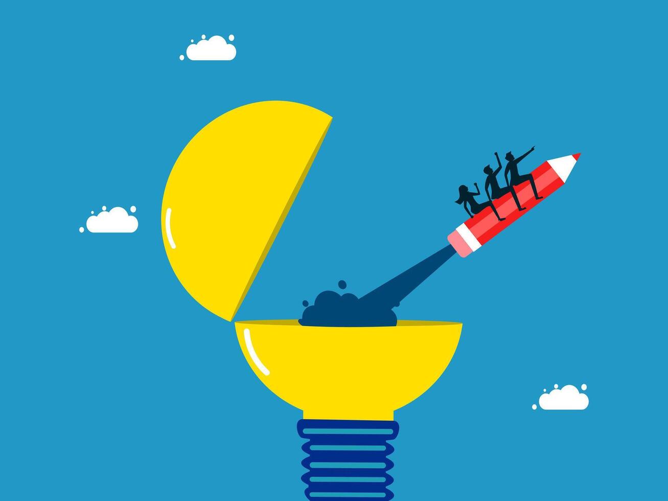 Team flying pencils out of light bulbs vector