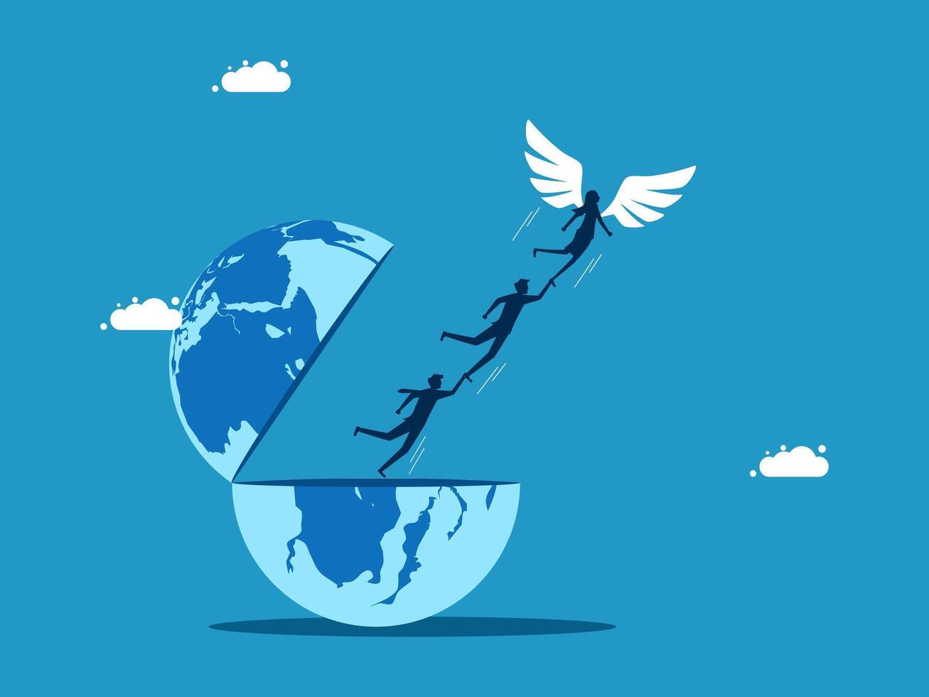 people flying over the earth with an angel vector