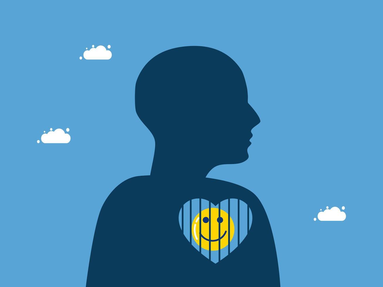 A happy face is in the cage of a person heart vector