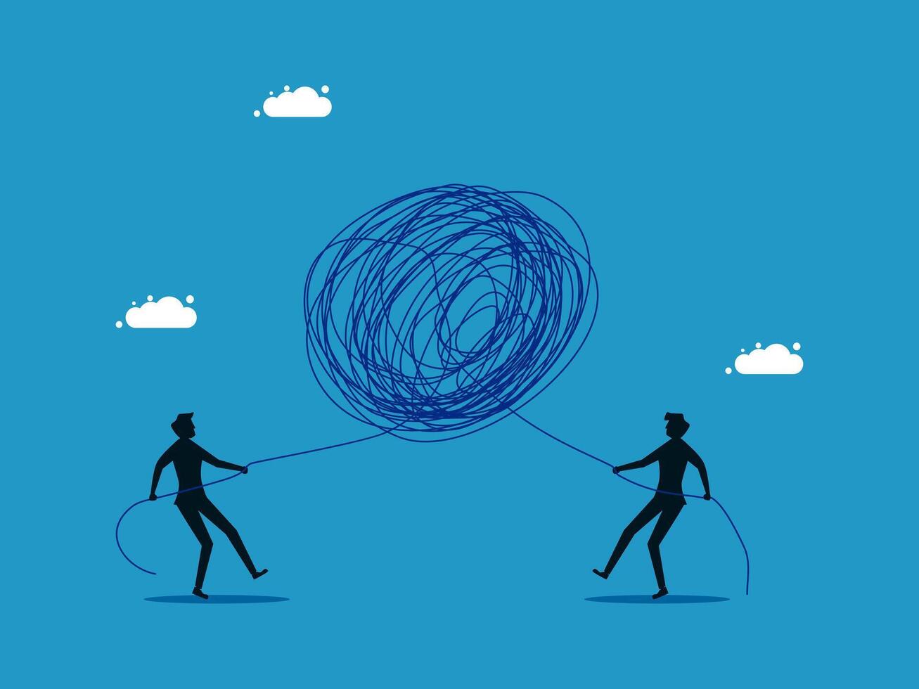 two men pulling a ball with a rope vector