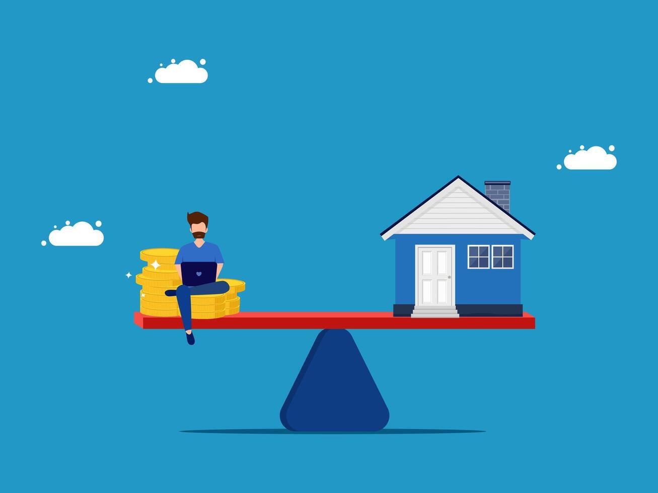 man sitting on a balance with house and money vector