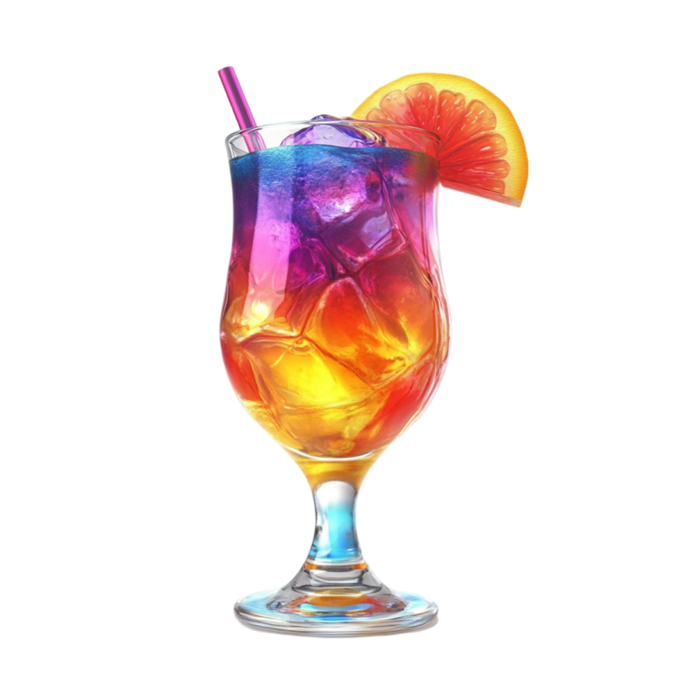 a colorful drink with an orange slice in it png