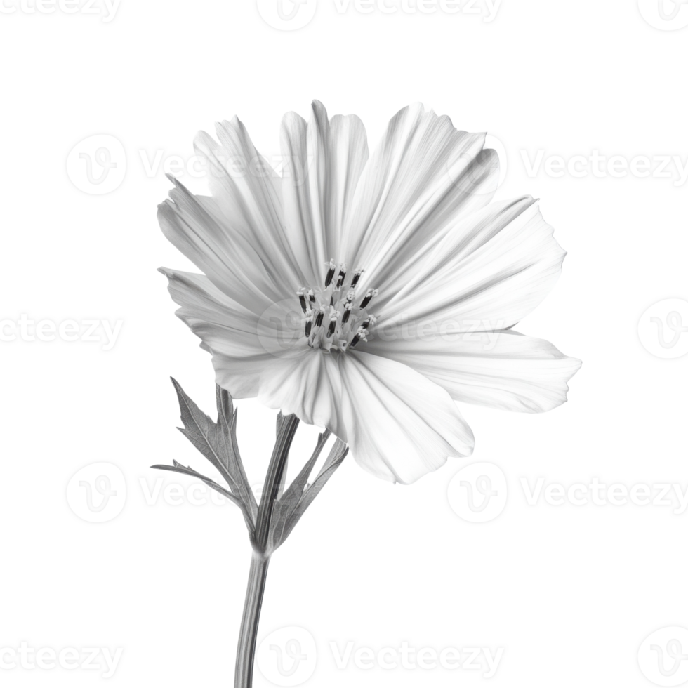 Chicory with stem wild flower in black and white colors on transparent background png