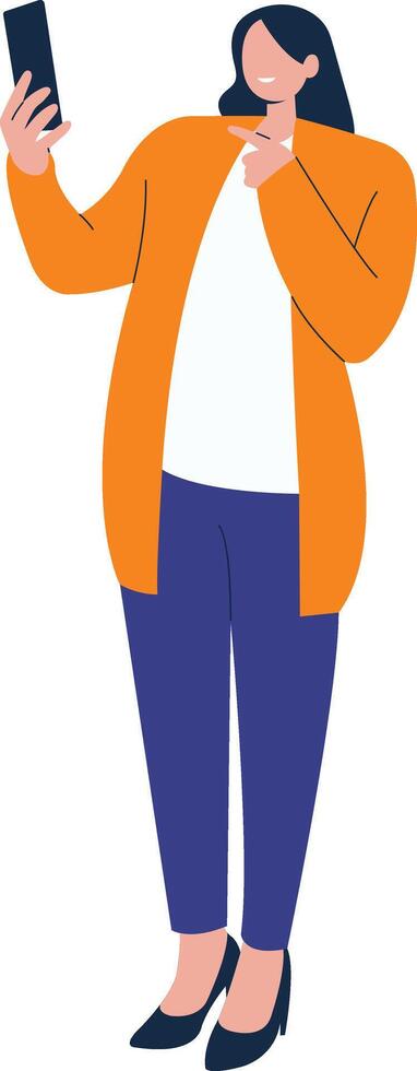 Happy Woman Holding Mobile Phone Illustration vector
