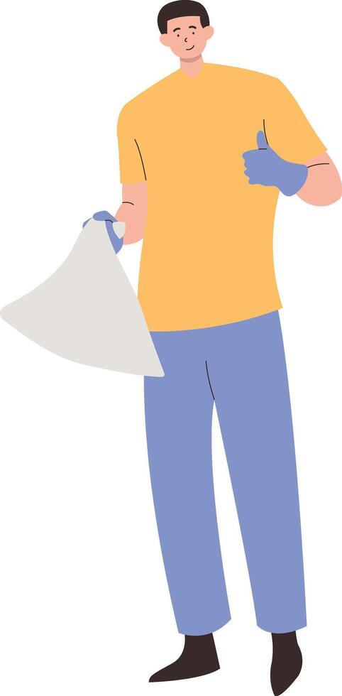 Man Cleaning Service Holding Plastic Bag vector