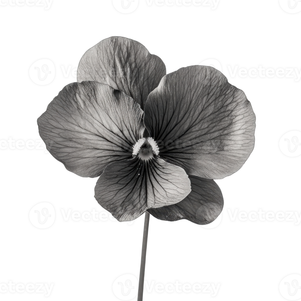 Wild Violet with stem wild flower in black and white colors on transparent background png