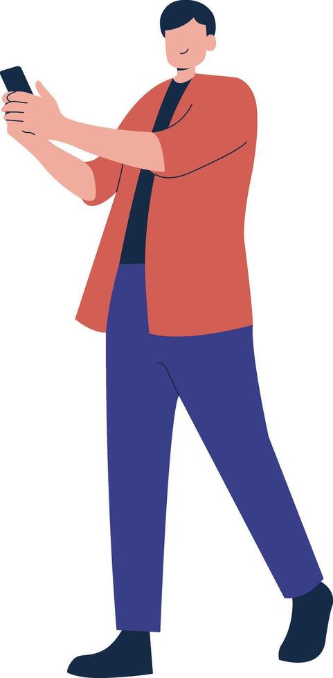 Happy Man Holding Mobile Phone vector