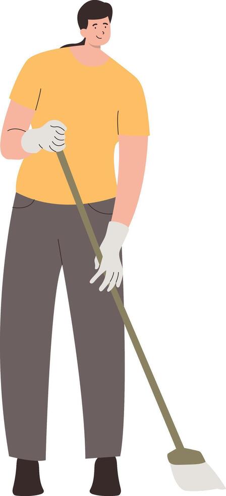 Man Cleaning Service Holding Broom vector