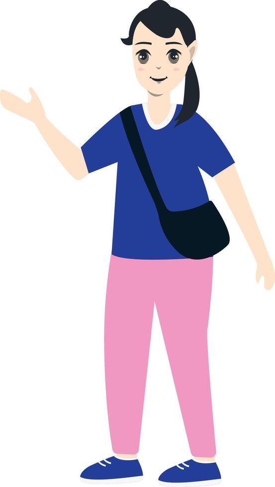 Female Student Illustration with Casual Clothes vector