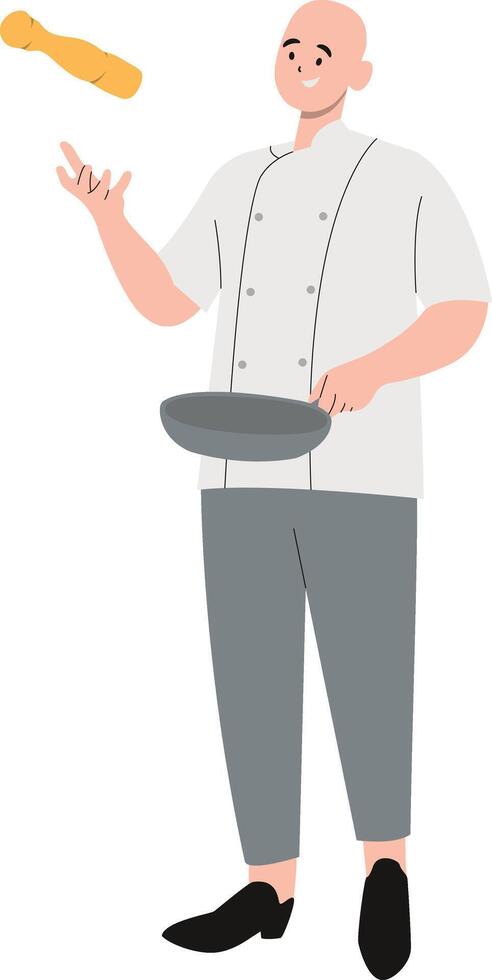 Professional Chef Holding Frying Pan vector