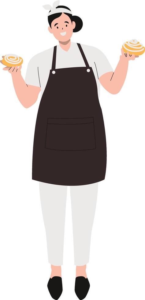 Woman Chef Holding Two Dessert Cake vector
