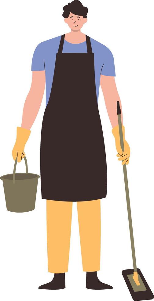 Man Cleaning Service with Apron vector