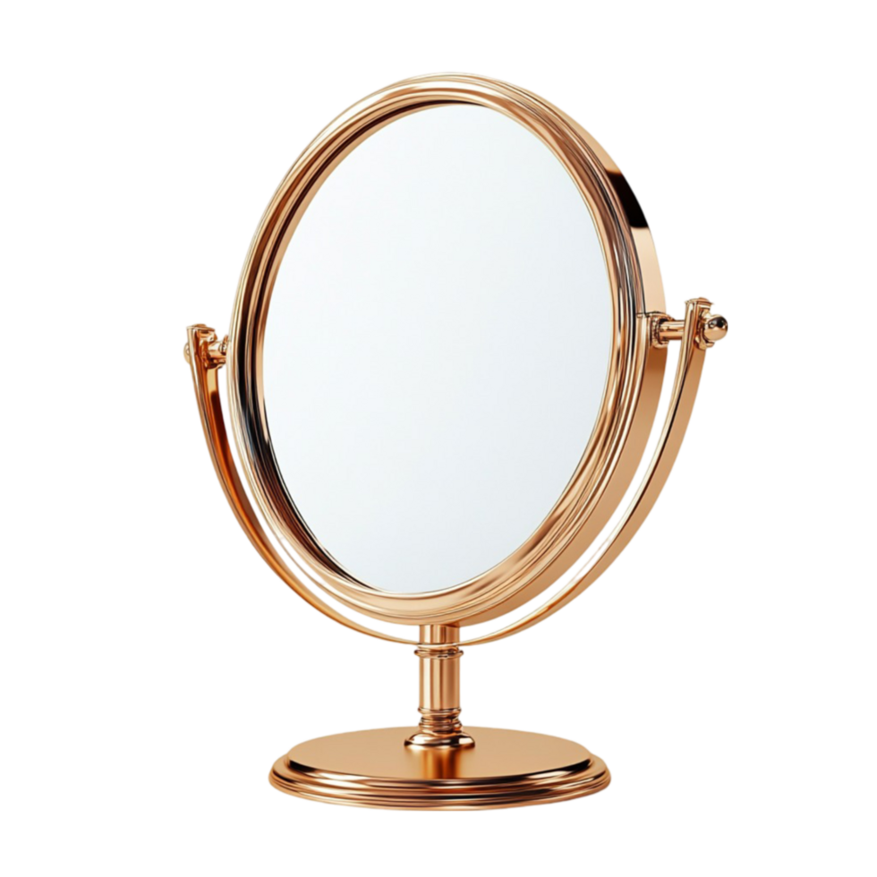 Minimalist Round Mirror with Black Base on Transparent Background png