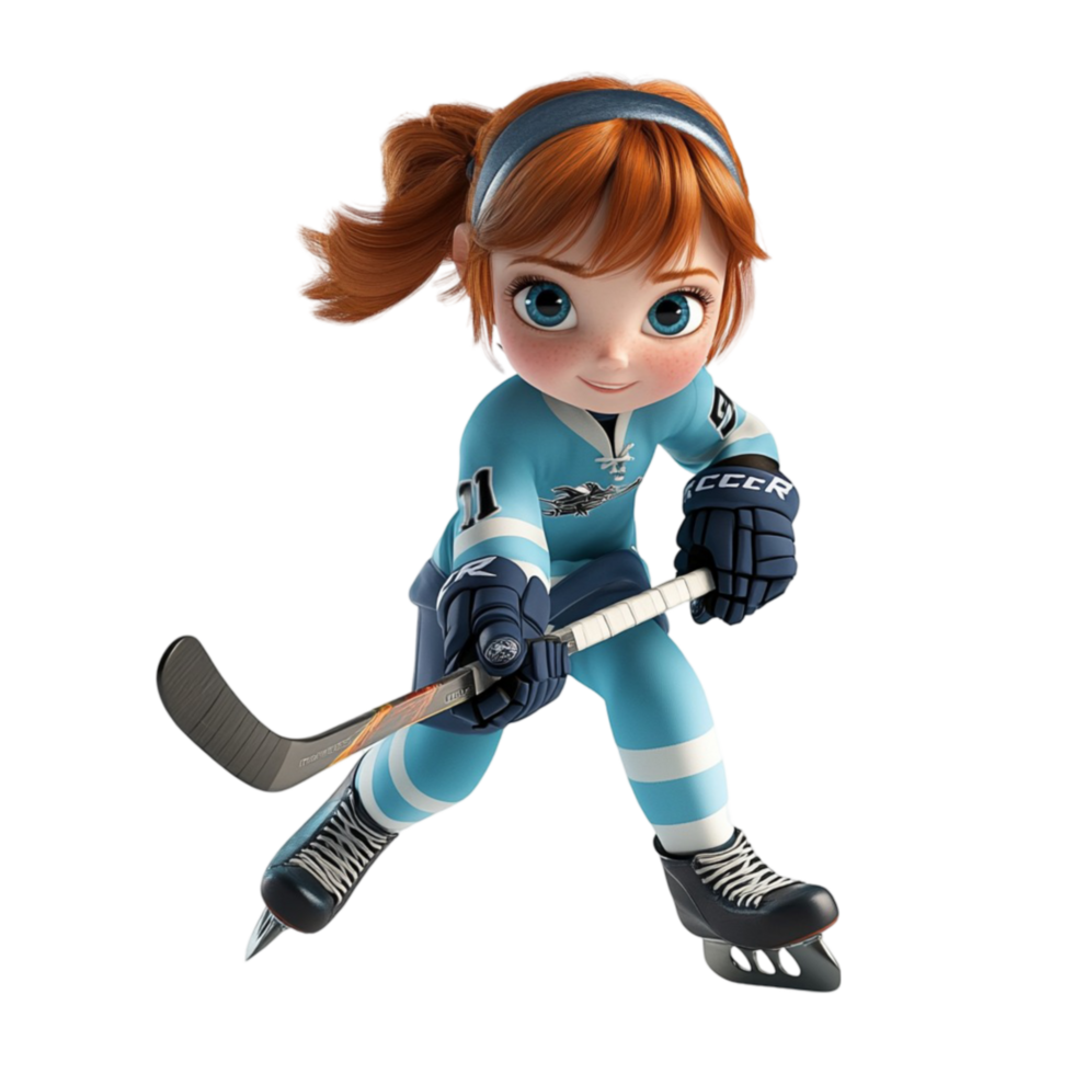 Female Hockey Player in Action on Transparent Background png