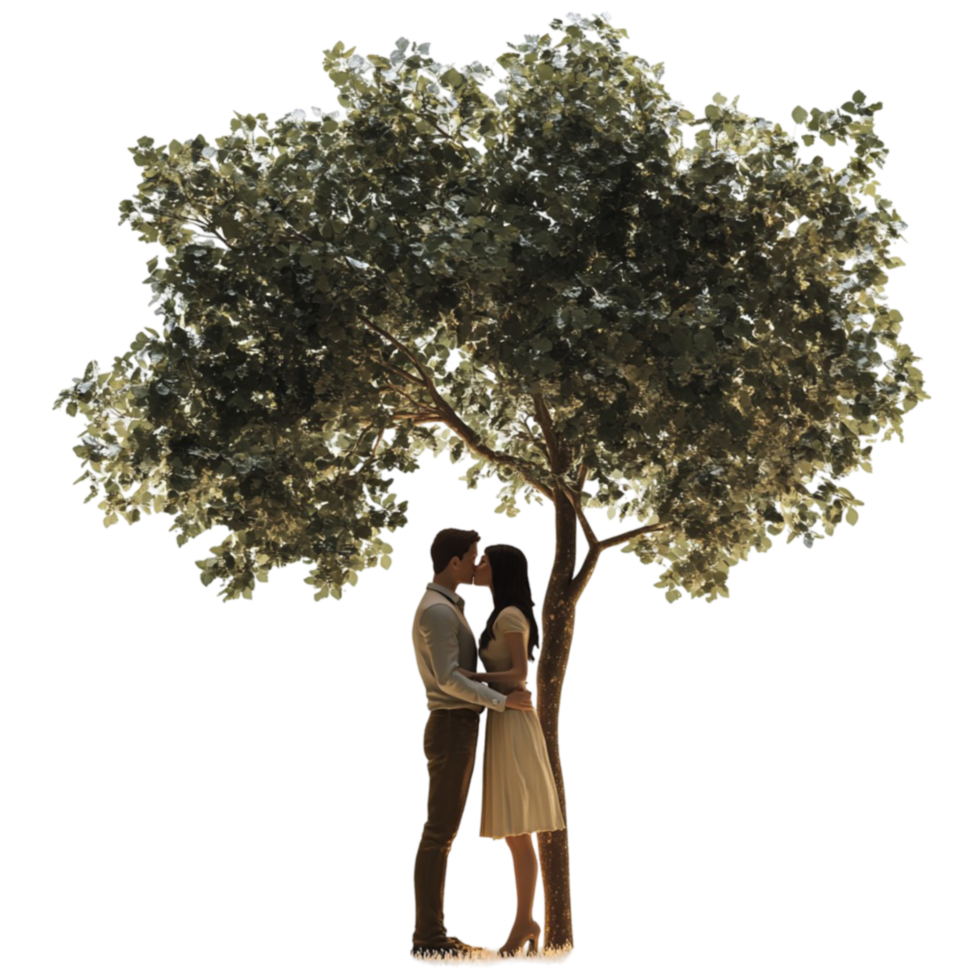 couple kissing under tree png