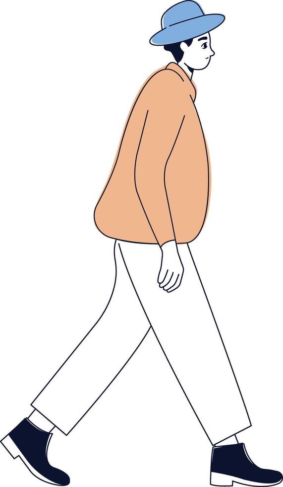 Man Walking Illustration with Blue Hat vector