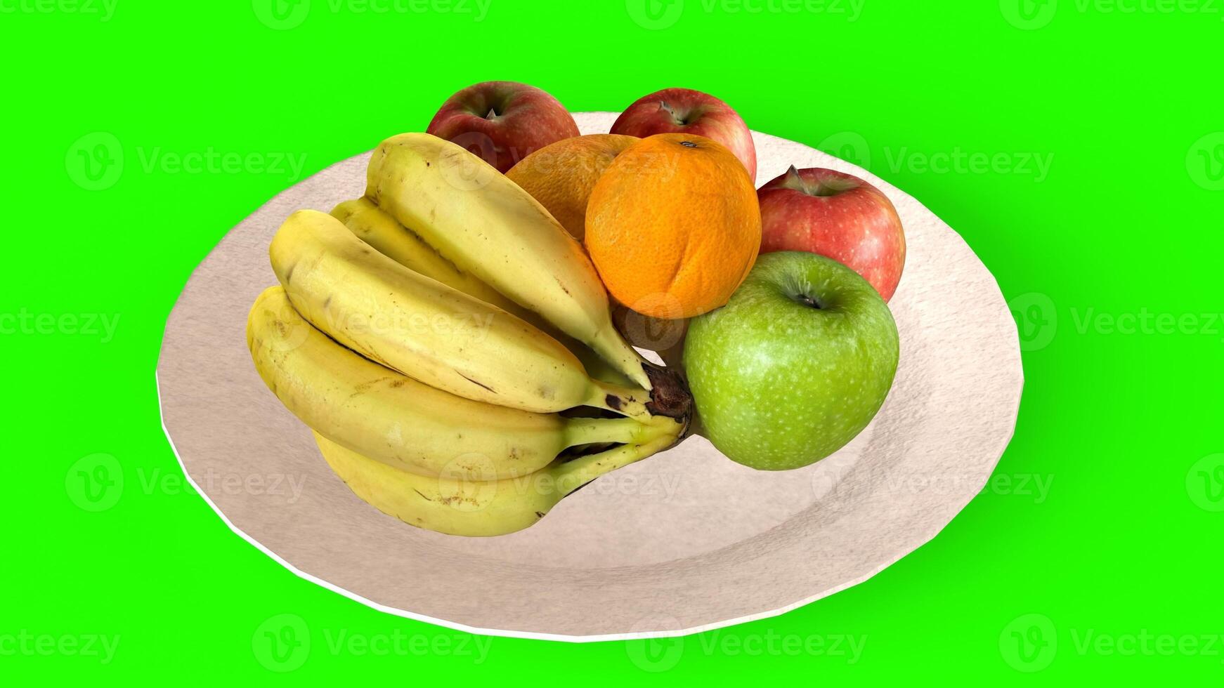 fruits in plate with green background photo