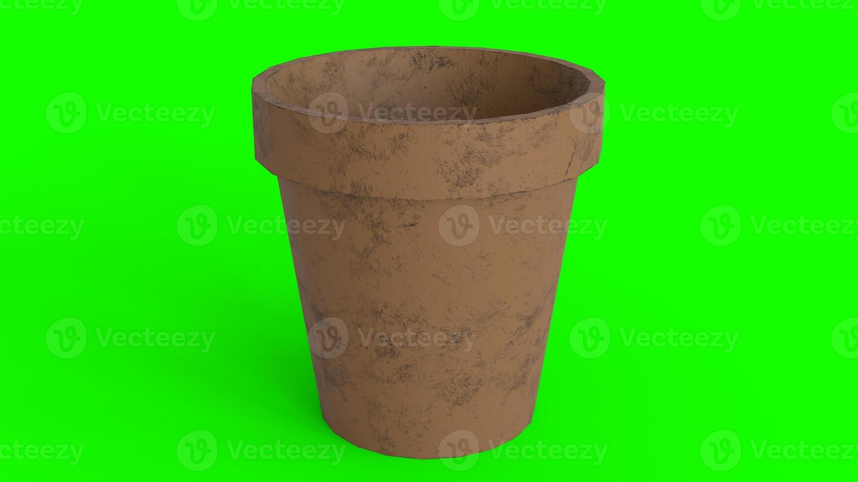 flower pot with dirt and scratches with green background photo