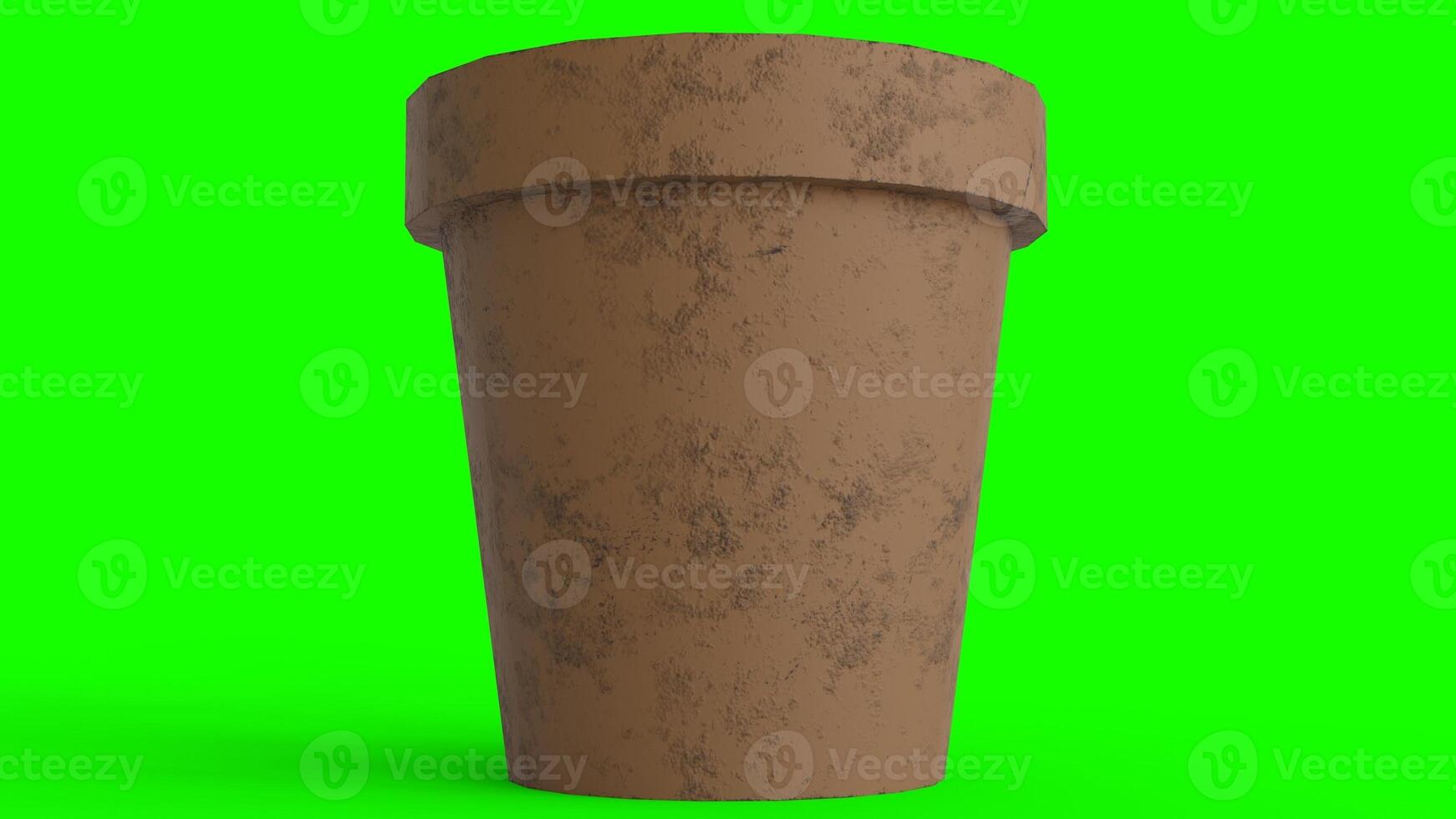 flower pot with dirt and scratches with green background photo