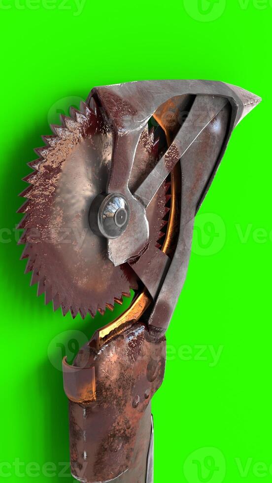 buzz saw axe with green background photo