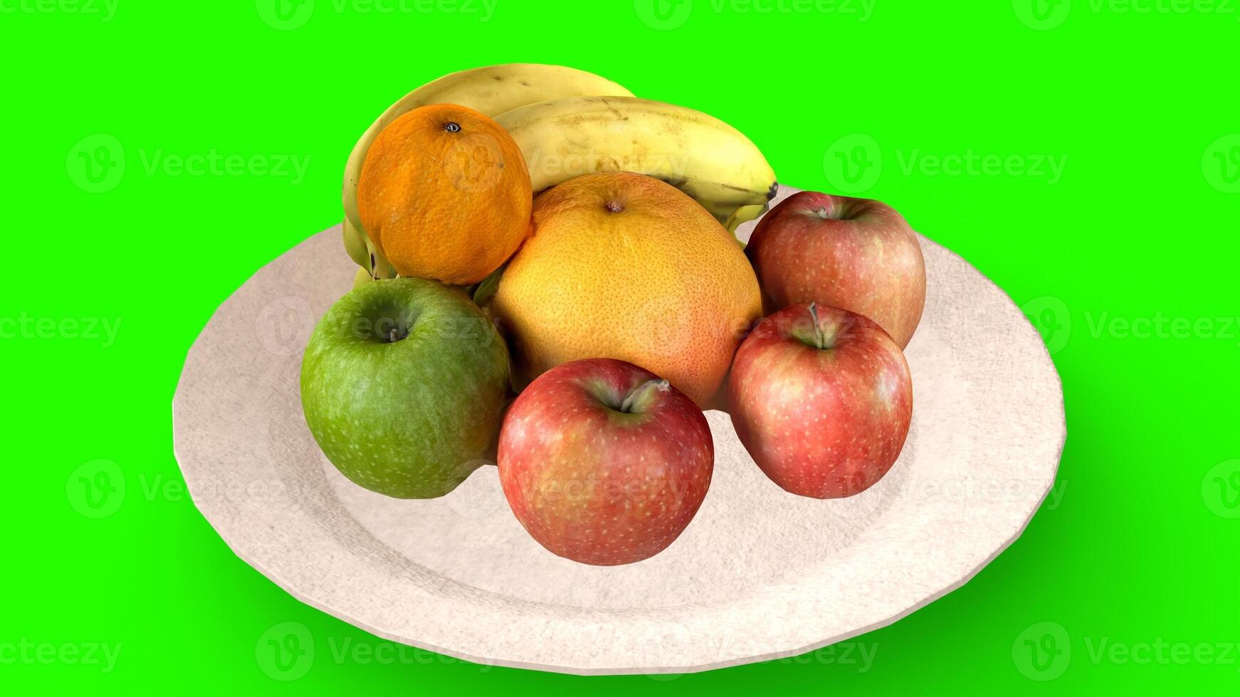 fruits in plate with green background photo
