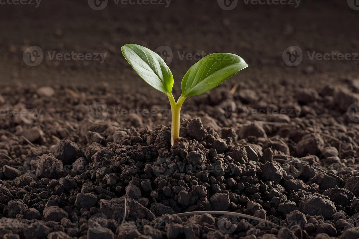 Green plant sprouting in fertile soil, symbolizing lifes thriving start photo
