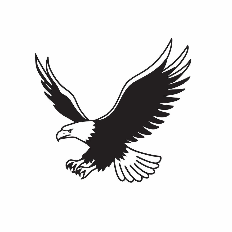 flying hunting bald eagle black silhouette illustration design. vector