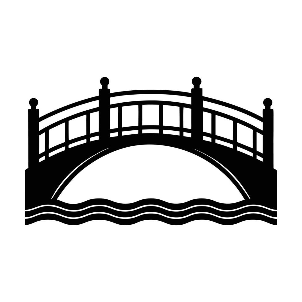 a black and white illustration of a bridge over water vector