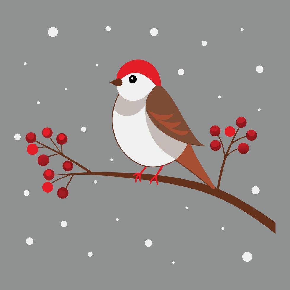 winter scene a sparrow. vector