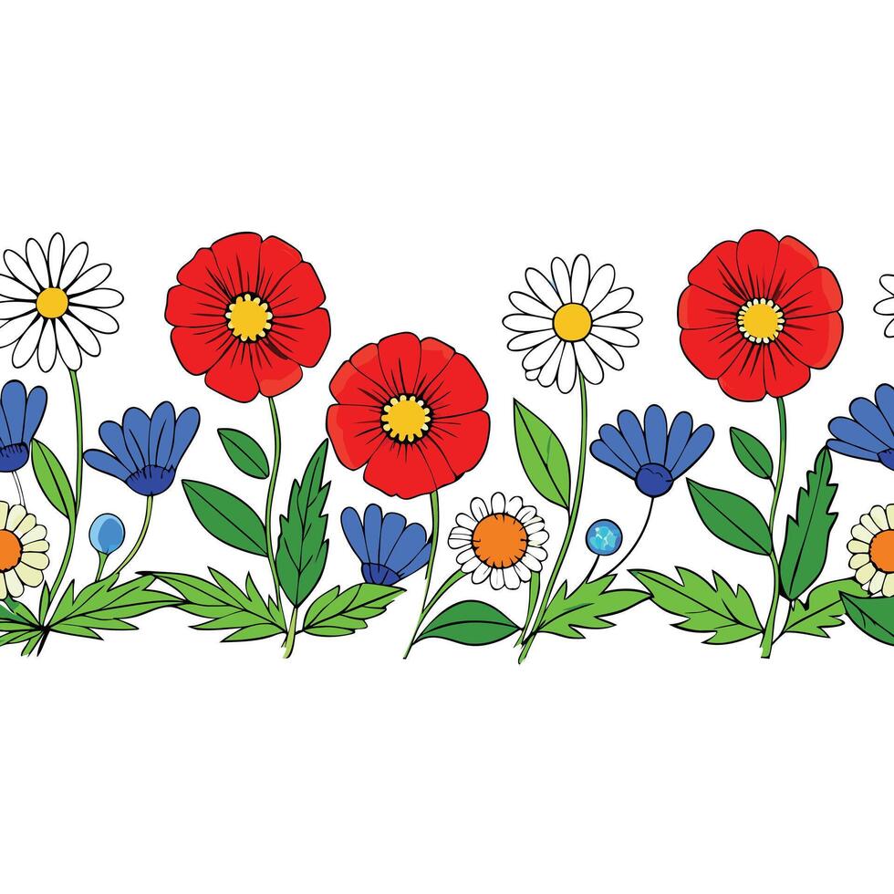 seamless border with flowers and leaves illustration vector