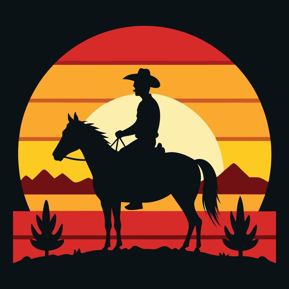 a cowboy on his horse with the colorful. vector