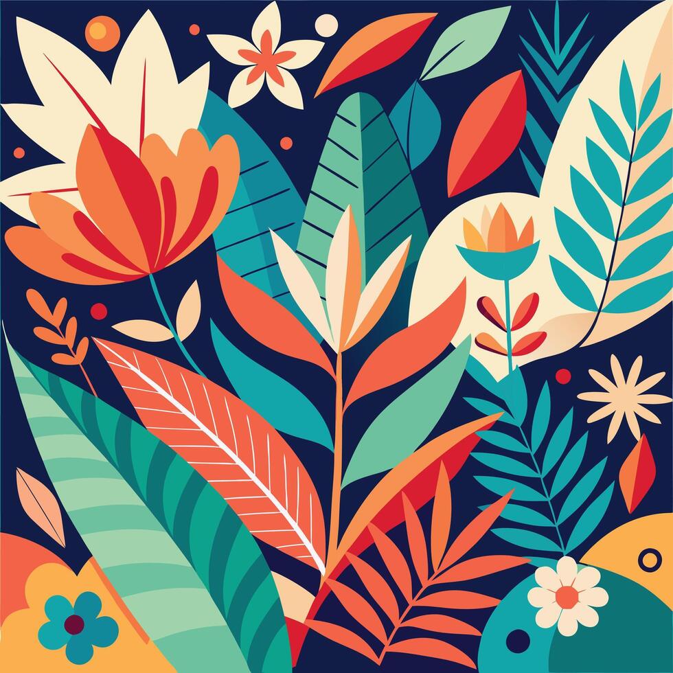 an illustration of colorful tropical plants vector