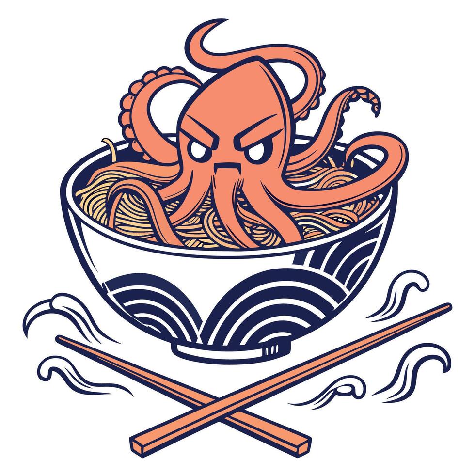 Japanese Noodle Skull T-Shirt Design vector