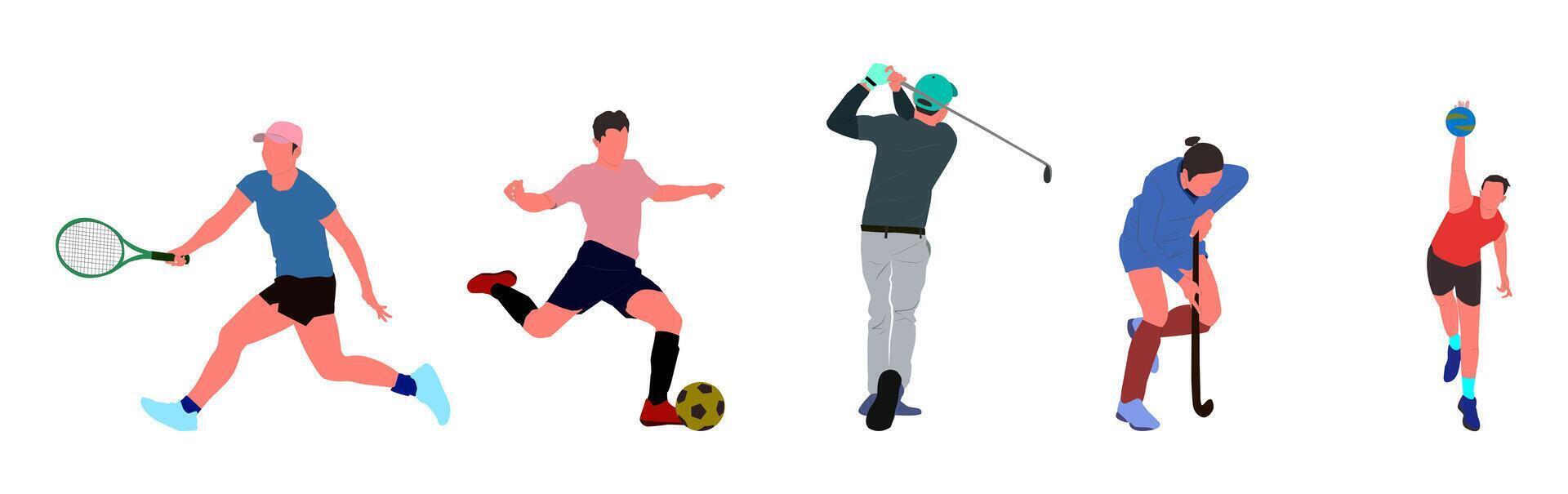 Popular sports collection illustration set. tennis, soccer, golf, hockey, basketball. ideal for posters, merchandise, sports app design, to social media decoration or promotional content. vector