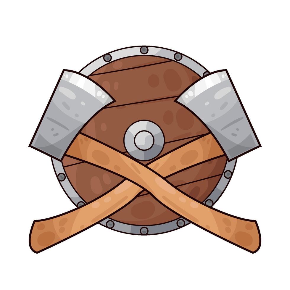 illustration of wooden shield with crossed axe vector