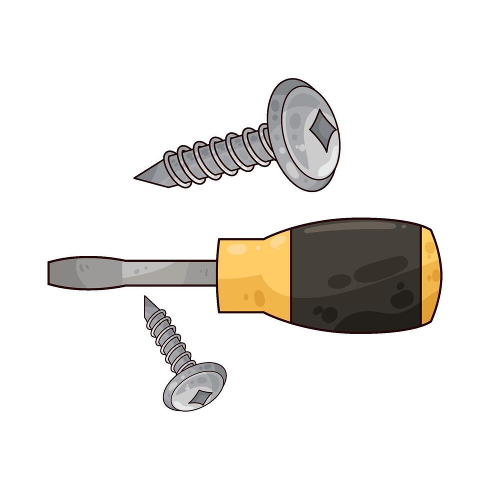 screwdriver and two screws illustration vector