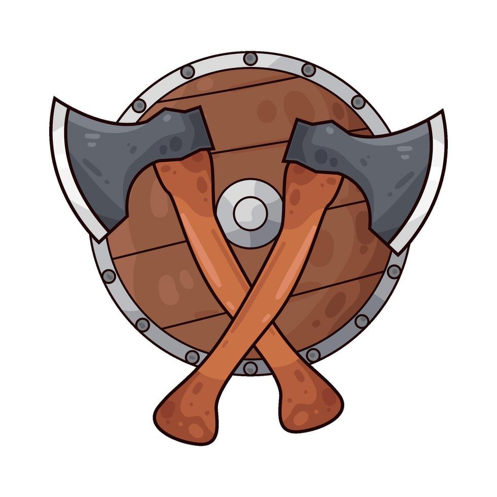 wooden shield with crossed axe vector