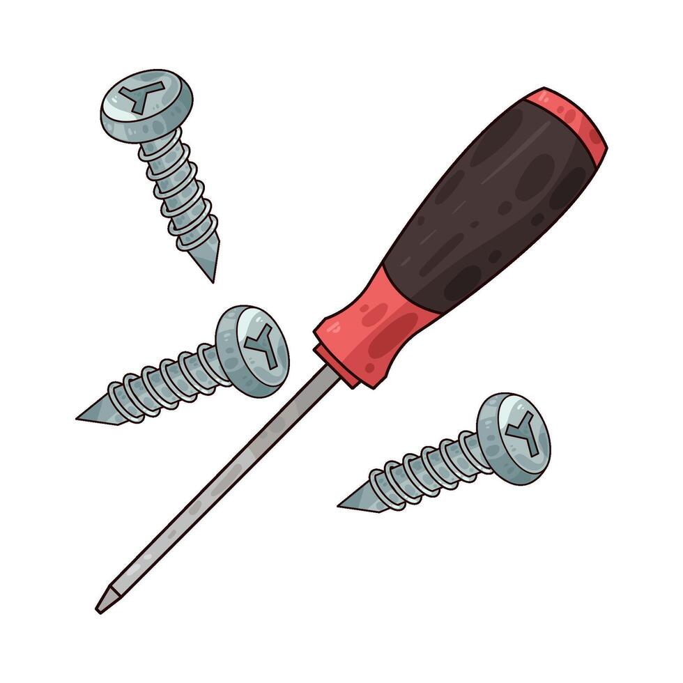 three screws and a screwdriver vector