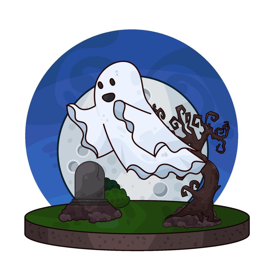 illustration of there are ghosts in the cemetery vector