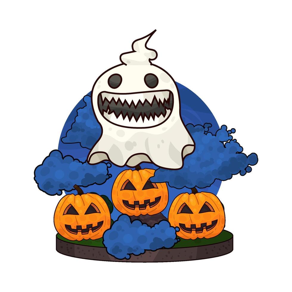 scary pumpkin with ghost vector