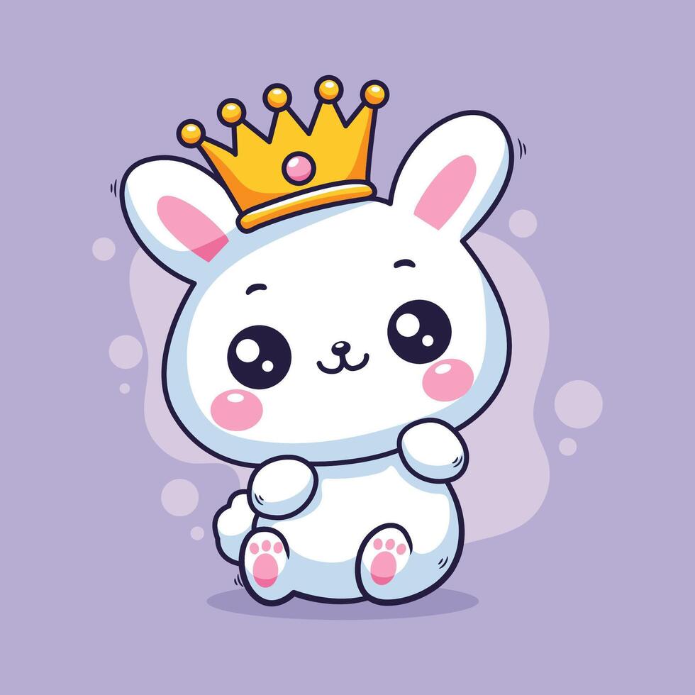 cute little rabbit with crown kawaii character illustration design vector